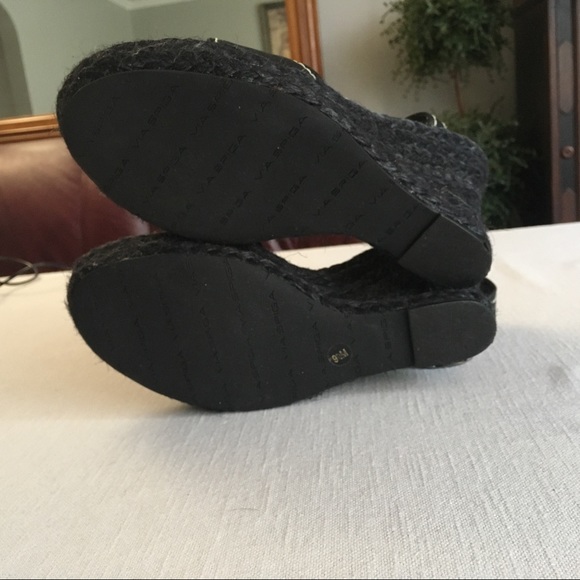 Via Spiga Espadrille Wedge Leather Sandals Black - Picture 9 of 12
